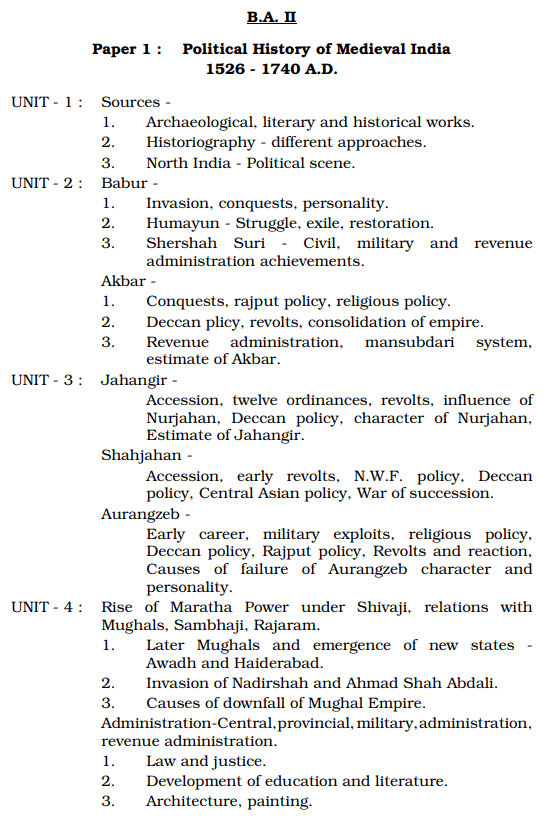 B.A. 2nd Year History Syllabus 2021 Pdf Download - BA Second Year